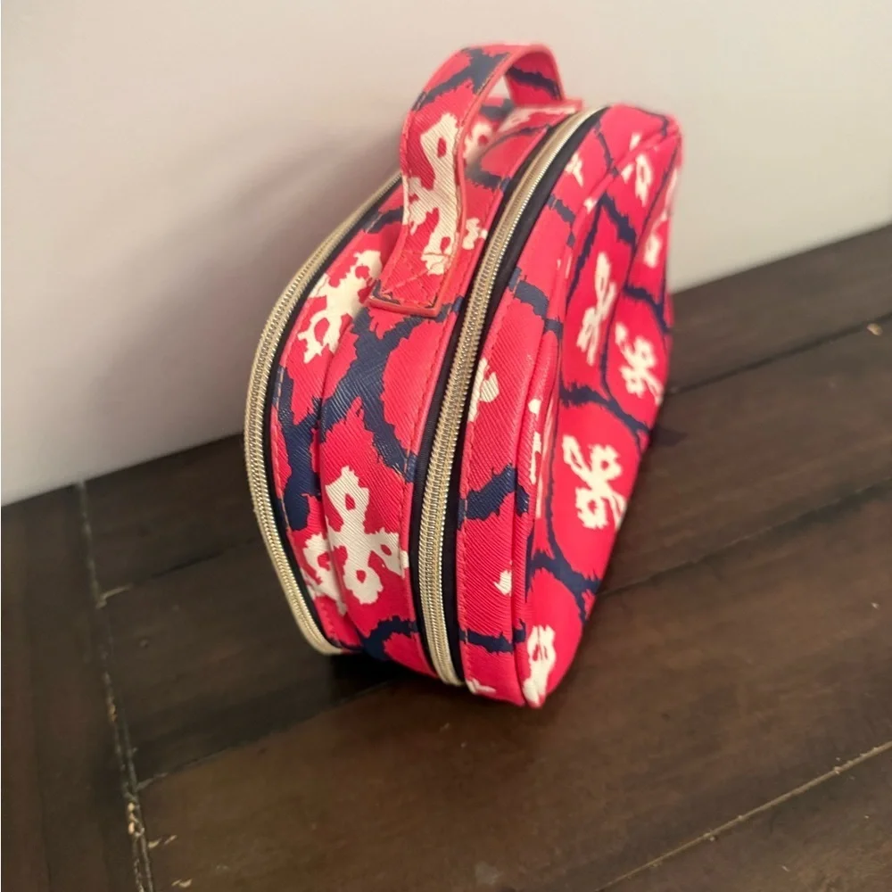 Dabney Lee Red & Navy Printed Double Zip Cosmetic Travel Case